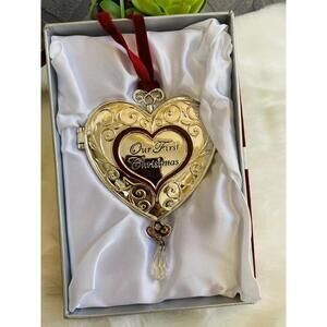 Heart-Shaped 'Our First Christmas' Photo Frame Ornament